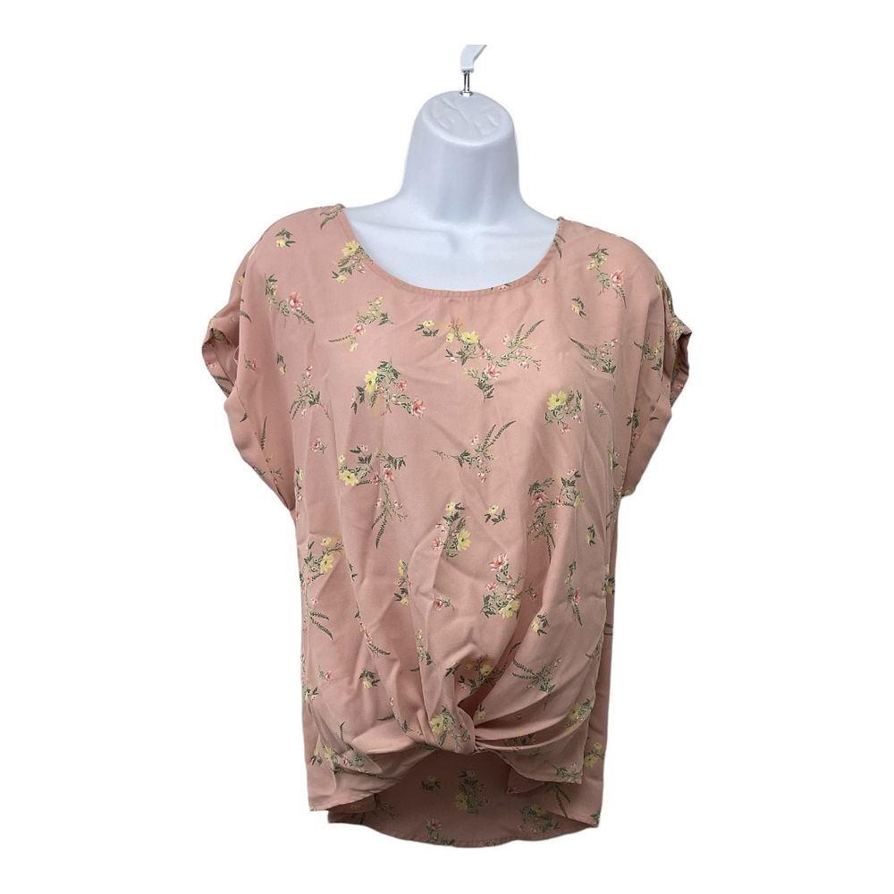Pink Republic Pink Floral Short‎ Sleeve Tie Front Sz L
